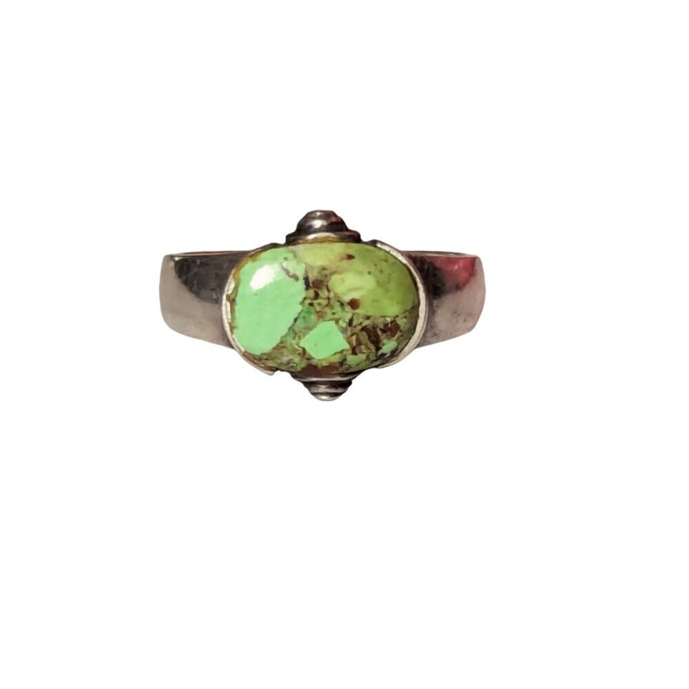 Native American Turquoise Ring Green Sterling Silver 925 Boho Vintage Size 11.75